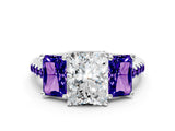 White gold Three-Stone Radiant Cut Diamond Ring with Round with Tanzanite side stone Pavé Band and Prong Setting