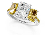 White gold Three-Stone Radiant Cut Diamond Ring with Round with Yellow Sapphire side stone Pavé Band and Prong Setting_1
