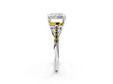 White gold Three-Stone Radiant Cut Diamond Ring with Round with Yellow Sapphire side stone Pavé Band and Prong Setting_14