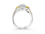 White gold Three-Stone Radiant Cut Diamond Ring with Round with Yellow Sapphire side stone Pavé Band and Prong Setting_15