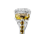 White gold Three-Stone Radiant Cut Diamond Ring with Round with Yellow Sapphire side stone Pavé Band and Prong Setting_17
