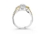 White gold Three-Stone Radiant Cut Diamond Ring with Round with Yellow Sapphire side stone Pavé Band and Prong Setting_3