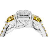 White gold Three-Stone Radiant Cut Diamond Ring with Round with Yellow Sapphire side stone Pavé Band and Prong Setting_4