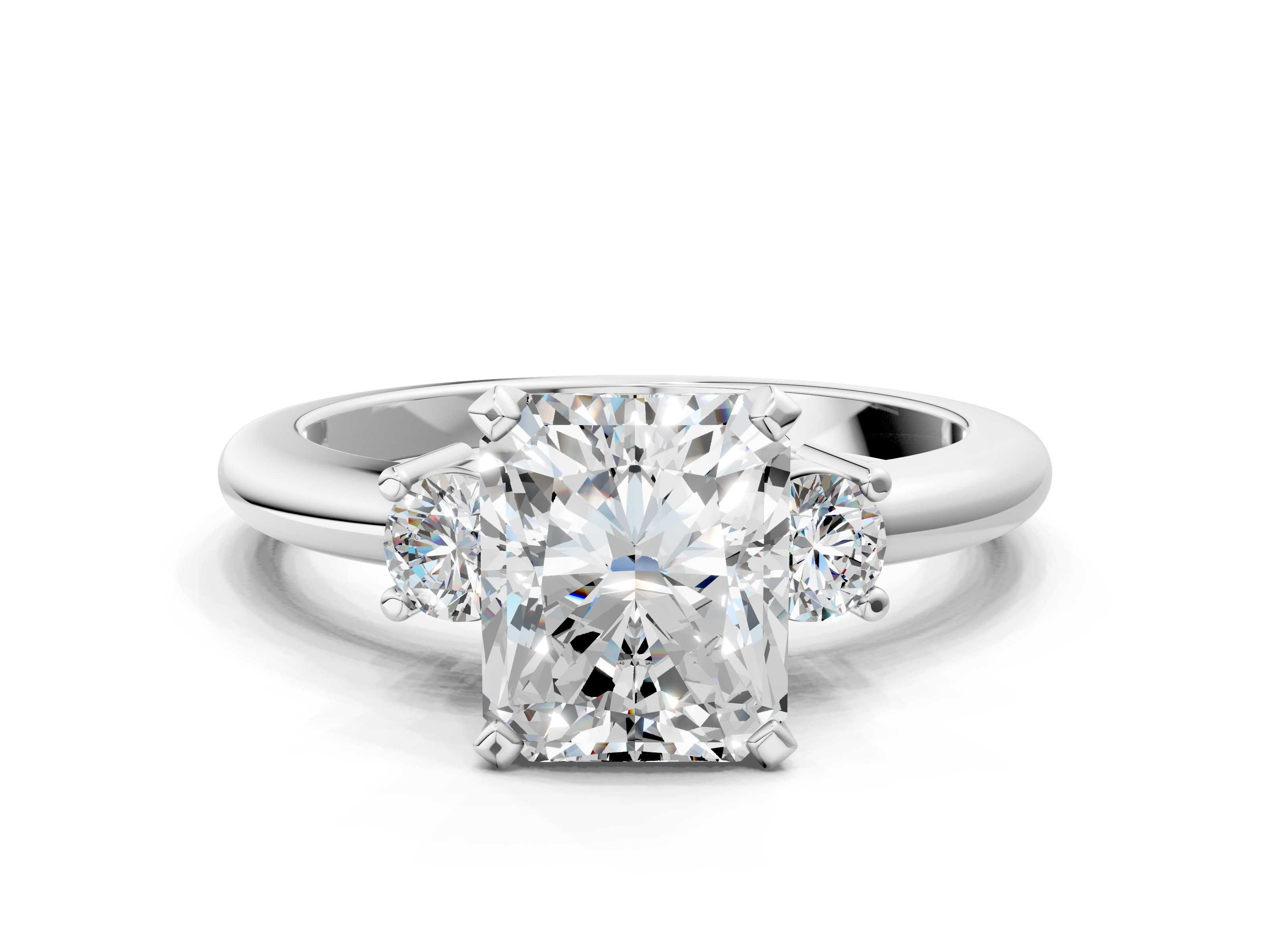 White gold Three-Stone Radiant Cut Diamond Solitaire with Prong Setting and Classic Band_62