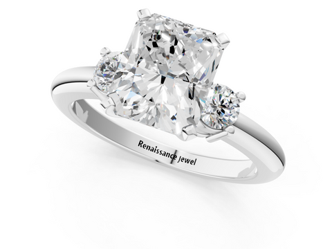 White gold Three-Stone Radiant Cut Diamond Solitaire with Prong Setting and Classic Band_63
