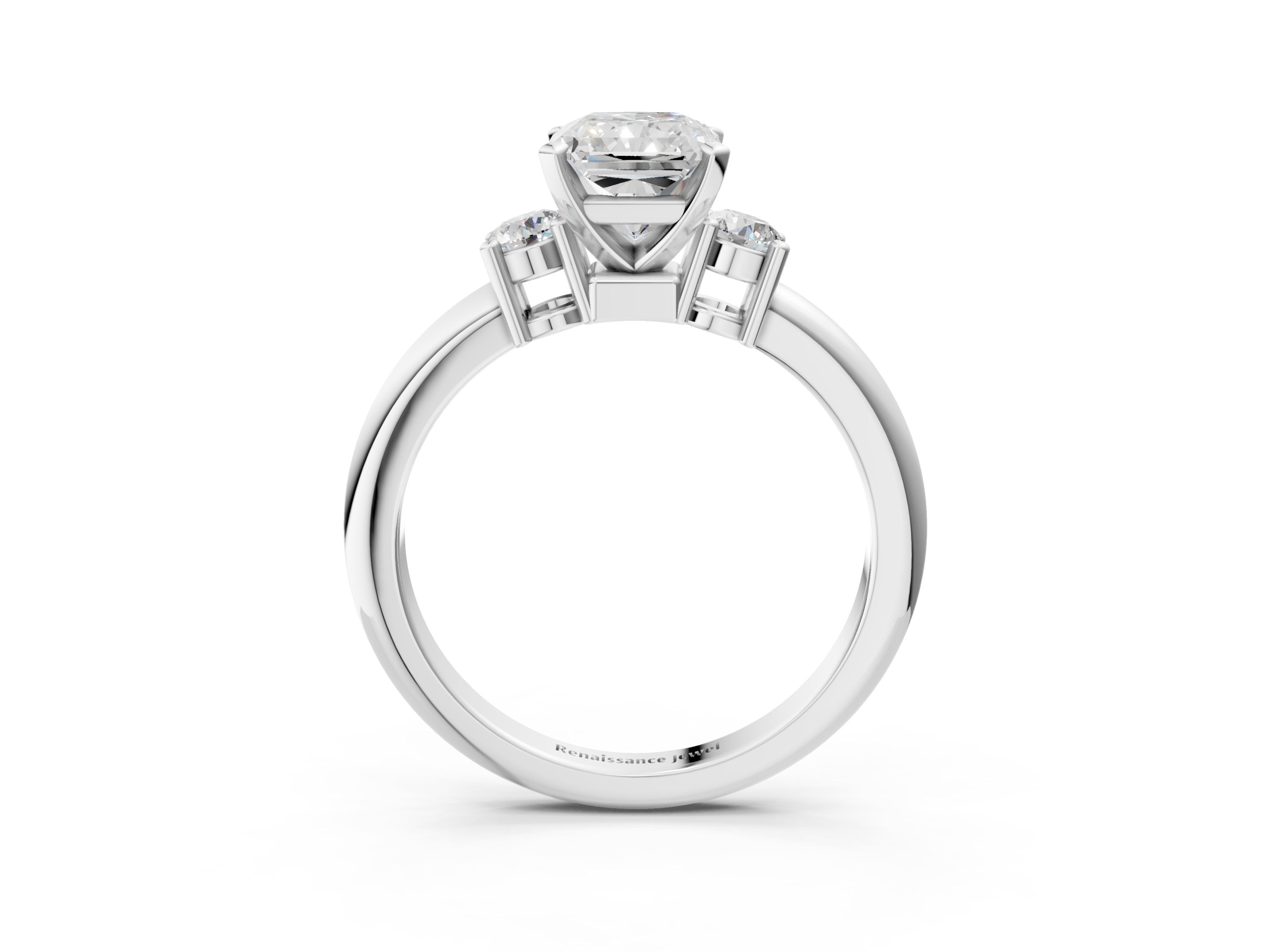 White gold Three-Stone Radiant Cut Diamond Solitaire with Prong Setting and Classic Band_65