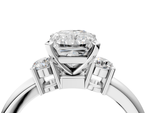 White gold Three-Stone Radiant Cut Diamond Solitaire with Prong Setting and Classic Band_66
