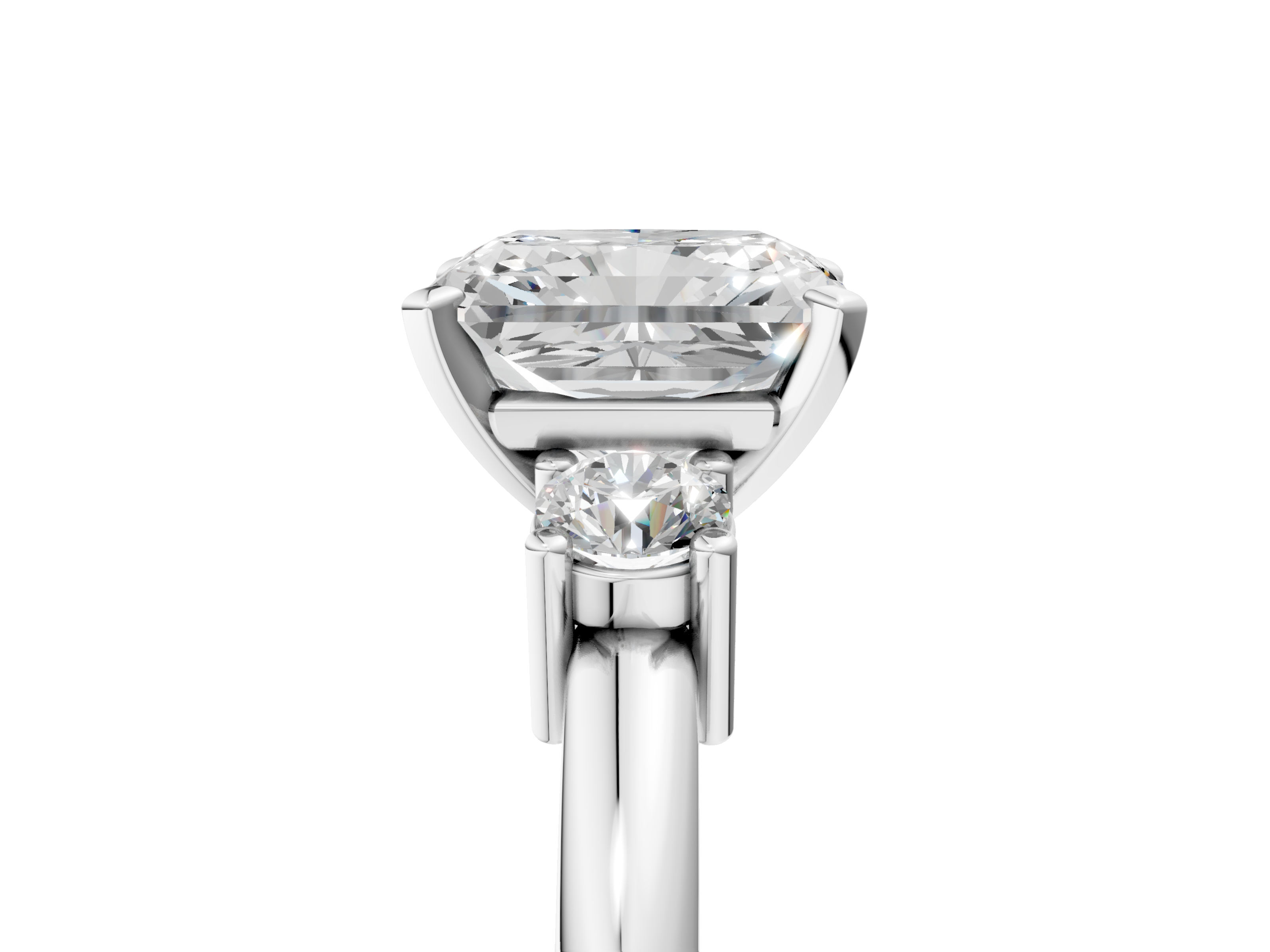 White gold Three-Stone Radiant Cut Diamond Solitaire with Prong Setting and Classic Band_67