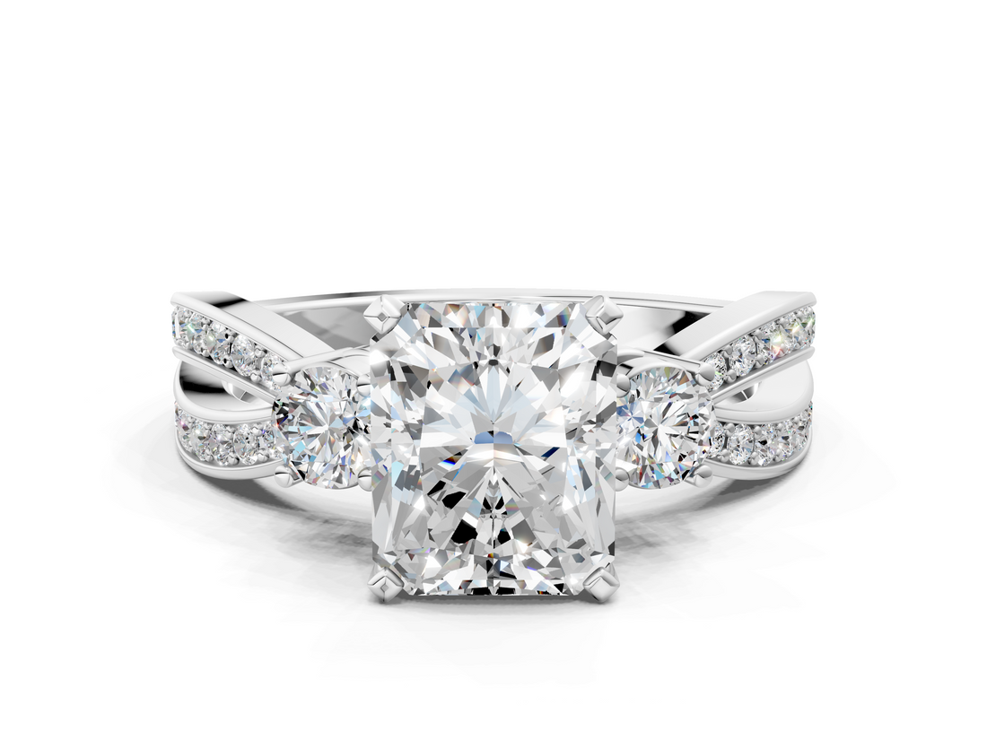 White gold Three-Stone Radiant Cut Diamond Twist Band with Prong Setting_70