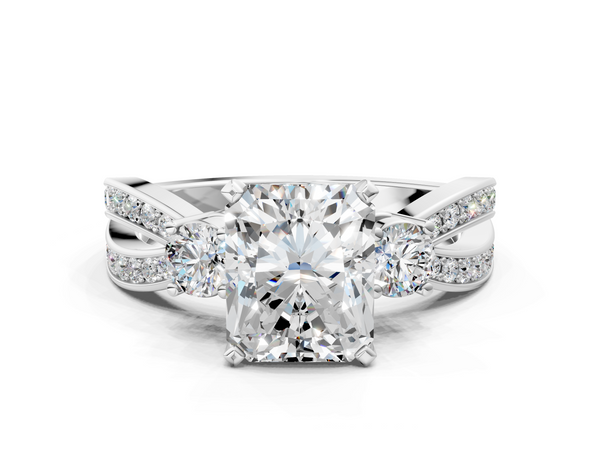 Platinum Radiant Cut Three Stone Engagement Ring Setting with Graduated Pave Split Twist Band