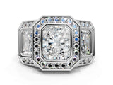 White gold Three-Stone Radiant Cut Halo Pavé Diamond Ring_7