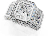 White gold Three-Stone Radiant Cut Halo Pavé Diamond Ring_8