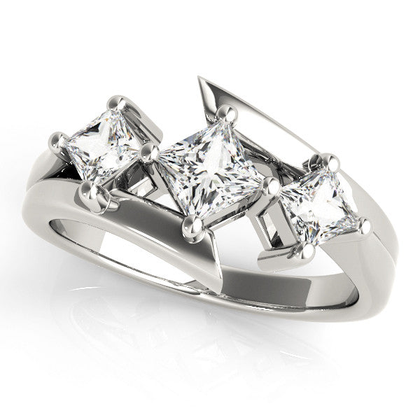 White gold Three-Stone Radiant Cut Tension Band Ring with Four-Prong Setting 1