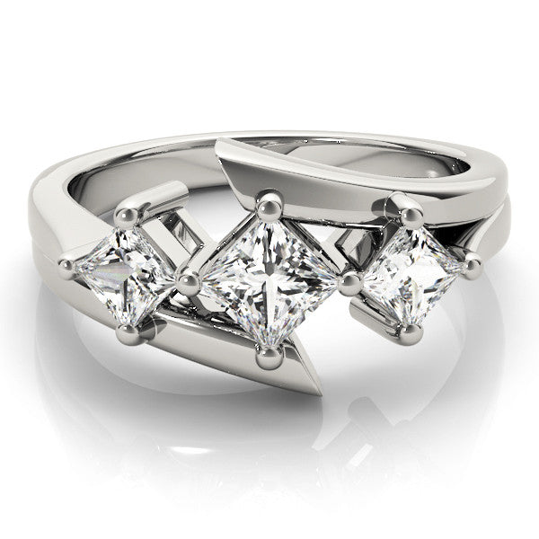White gold Three-Stone Radiant Cut Tension Band Ring with Four-Prong Setting 2