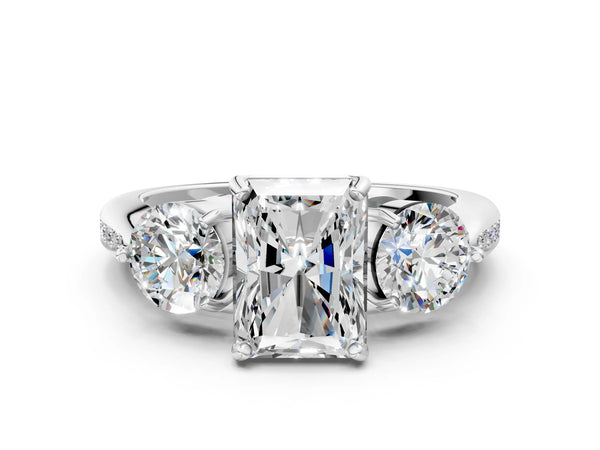 White gold Three-Stone Radiant Diamond Channel Set Engagement Ring with Prong Setting