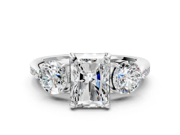 White gold Three-Stone Radiant Diamond Channel Set Engagement Ring with Prong Setting