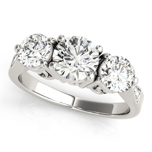 White gold Three-Stone Radiant Diamond Engagement Ring with Prong Setting on a Classic Band 1