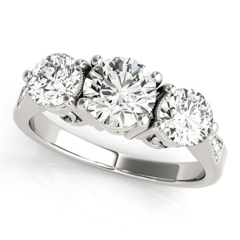 White gold Three-Stone Radiant Diamond Engagement Ring with Prong Setting on a Classic Band 1