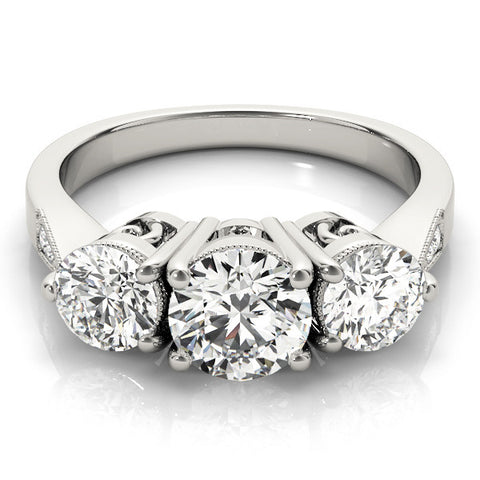 White gold Three-Stone Radiant Diamond Engagement Ring with Prong Setting on a Classic Band 2