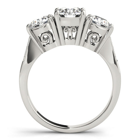 White gold Three-Stone Radiant Diamond Engagement Ring with Prong Setting on a Classic Band