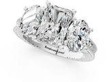 White gold Three-Stone Radiant Diamond Milgrain Pave Band with Prong Setting 1