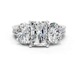 White gold Three-Stone Radiant Diamond Milgrain Pave Band with Prong Setting