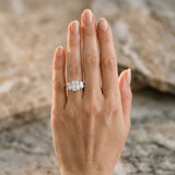 White gold Three-Stone Radiant Diamond Milgrain Pave Band with Prong Setting_12