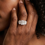 White gold Three-Stone Radiant Diamond Milgrain Pave Band with Prong Setting_14