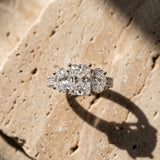 White gold Three-Stone Radiant Diamond Milgrain Pave Band with Prong Setting_15