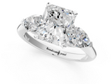 White gold Three-Stone Radiant Diamond Ring with Pear Side Stones in Four-Prong Setting_112