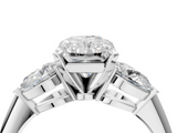 White gold Three-Stone Radiant Diamond Ring with Pear Side Stones in Four-Prong Setting_115