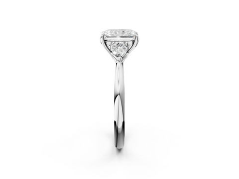White gold Three-Stone Radiant Diamond Solitaire Ring with Pear Side Stones and Four-Prong Setting_47