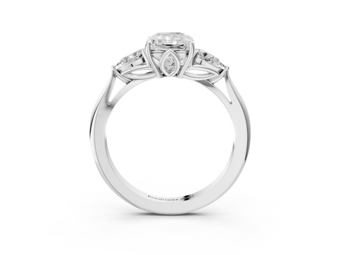 White gold Three-Stone Radiant Diamond Solitaire Ring with Pear Side Stones and Four-Prong Setting_48