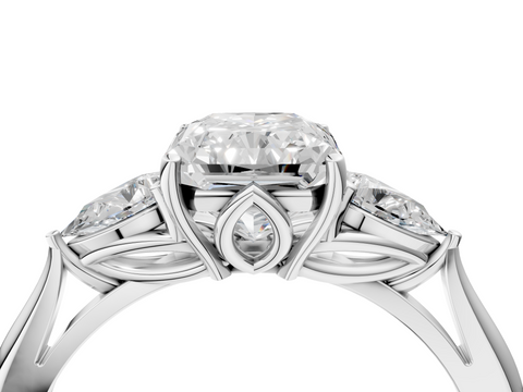 White gold Three-Stone Radiant Diamond Solitaire Ring with Pear Side Stones and Four-Prong Setting_49