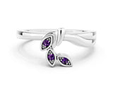 White gold Three-Stone Round Amethyst Leaf Bypass Ring with Bezel Setting_6