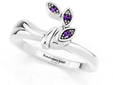 White gold Three-Stone Round Amethyst Leaf Bypass Ring with Bezel Setting_7