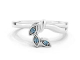 White gold Three-Stone Round Aquamarine Leaf Bypass Ring with Bezel Setting_6