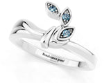 White gold Three-Stone Round Aquamarine Leaf Bypass Ring with Bezel Setting_7