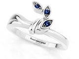 White gold Three-Stone Round Blue Sapphire Leaf Bypass Ring with Bezel Setting_7