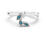 White gold Three-Stone Round Blue Topaz Leaf Bypass Ring with Bezel Setting_6