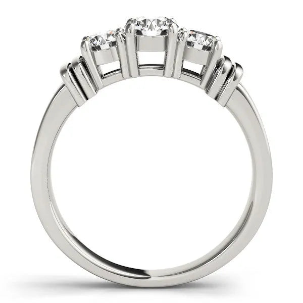 White gold Three-Stone Round Brilliant Channel Set Diamond Ring with Bar Prong Setting