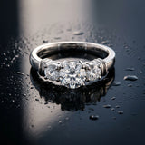 White gold Three-Stone Round Brilliant Channel Set Diamond Ring with Bar Prong Setting_31