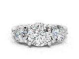 White gold Three-Stone Round Brilliant Cut Solitaire Ring with Prong Setting on a Classic Band
