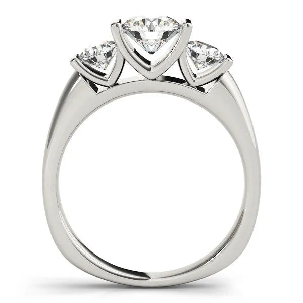 White gold Three-Stone Round Brilliant Diamond Ring with Channel Setting and White Gold Band
