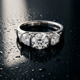 White gold Three-Stone Round Brilliant Diamond Ring with Channel Setting and White Gold Band_30