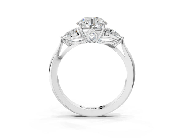 White gold Three-Stone Round Brilliant Diamond Solitaire Ring with Tapered Band and Four-Prong Setting
