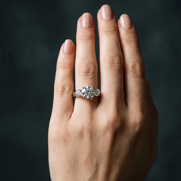 White gold Three-Stone Radiant Cut Brilliant Diamond Trellis Ring with Comfort Fit Band