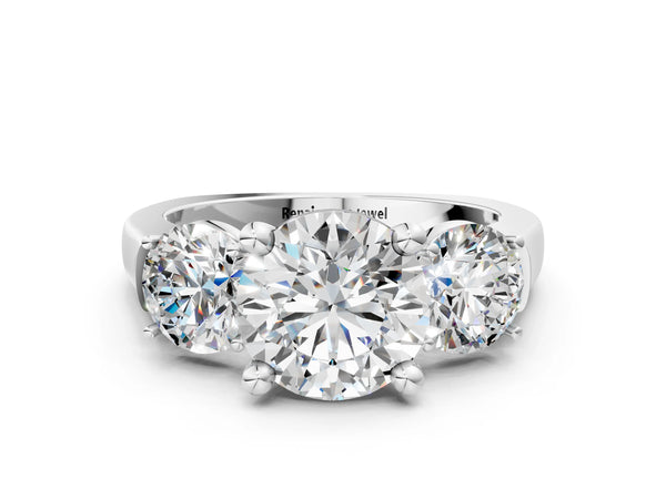 White gold Three-Stone Round Brilliant Diamond Trellis Ring with Comfort Fit Band