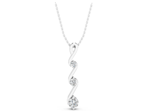 White gold Three-Stone Round Brilliant Prong Set Pendant