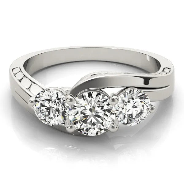 White gold Three-Stone Round Brilliant Split Shank Prong Set Ring